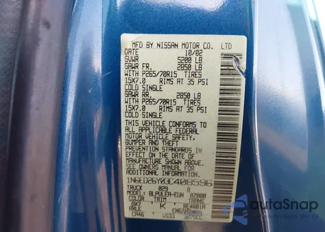 2003 Nissan Frontier Xe-V6 z USA, uszkodzony, nr VIN 1N6ED26Y03C408596